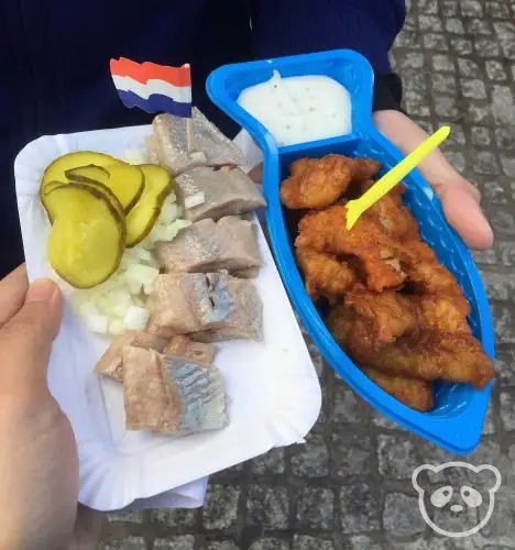 Dutch haring and kibbeling from the stand. 