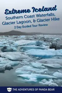 Review of Extreme Iceland's South Coast Waterfalls, Glacier Lagoon, and Glacier Hike 2 Day Guided Tour | The most relaxing way to explore the southern coast of Iceland and one of the only ways you'll be able to glacier hike. Note that glacier hiking is not recommended without a guide for safety purposes. We were taken to many of the waterfalls along the southern coast, such as Skogafoss. Also includes the Black Diamond Beach. #iceland #tourreview #glacierhike #glacierlagoon #extremeiceland