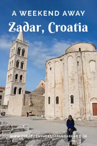 Top things to see and do in 1 or 2 days in Zadar, Croatia. This list includes Church of St. Donatus, Zadar Cathedral, Cathedral of St. Anastasia, its Bell Tower, Sea Organ, Greeting to the Sun. This itinerary also includes a day trip of your choice to either Plitvice Lakes National Park or Krka Waterfalls National Park. These recommendations are the best way to travel in Zadar. #Zadar #Croatia #SeaOrgan #GreetingToTheSun #PlitviceLakes #KrkaWaterfalls #krka #plitvice #thingstodo #itinerary