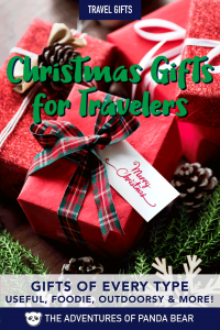 Christmas gift guide for any type of traveler, we've got you covered! Includes gifts for the artsy traveler, foodie traveler, seasoned professional traveler, traveler on the go, constant traveler, technologically savvy traveler, outdoorsy traveler & more! Also includes useful and practical gifts. #giftguide #christmas #christmasgift #giftideas #thadvofpndabear