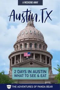 Our amazing 2 day itinerary for Austin, Texas takes you on a weekend full of delicious eats (including several BBQ spots) and cool sights to see. From the bats under the Congress Avenue Bridge to exploring the pink Texas Capitol Building, walking along the Colorado River, and checking out famous Austin murals like Greetings from Austin and You're My Butter Half. You're sure to have an great time in Austin with this itinerary! #itinerary #austin #atx #texas #unitedstates #ustravel 