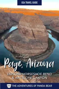 Only have time for a day in Page? Read this ultimate guide for the best things to do in Page, Arizona in one day. We'll give you suggestions for things to do in Page, including Horseshoe Bend, Upper Antelope Canyon, Lower Antelope Canyon, Glen Canyon Dam, and many more. This guide also tells you the best places to eat and stay so you'll be set for your trip to the Southwest! #Arizona #HorseshoeBend #AntelopeCanyon #SlotCanyon #USATravel #TravelUSA #thadvofpndabear