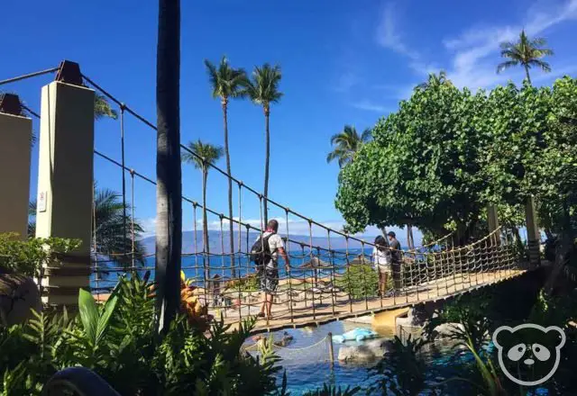 People on the rope bridge at the hotel. 